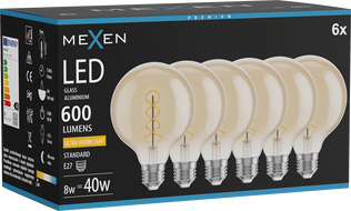 Mexen Vintis 6x Ampoule filament spirale LED E27, G95, 8W, Chaude - 2200K, 600 lm, ambre - L167-E27-0822-50x06