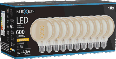 Mexen Vintis 10x Ampoule à filament spiralé LED E27, G95, 8W, Chaude - 2200K, 600 lm, ambre - L167-E27-0822-50x10