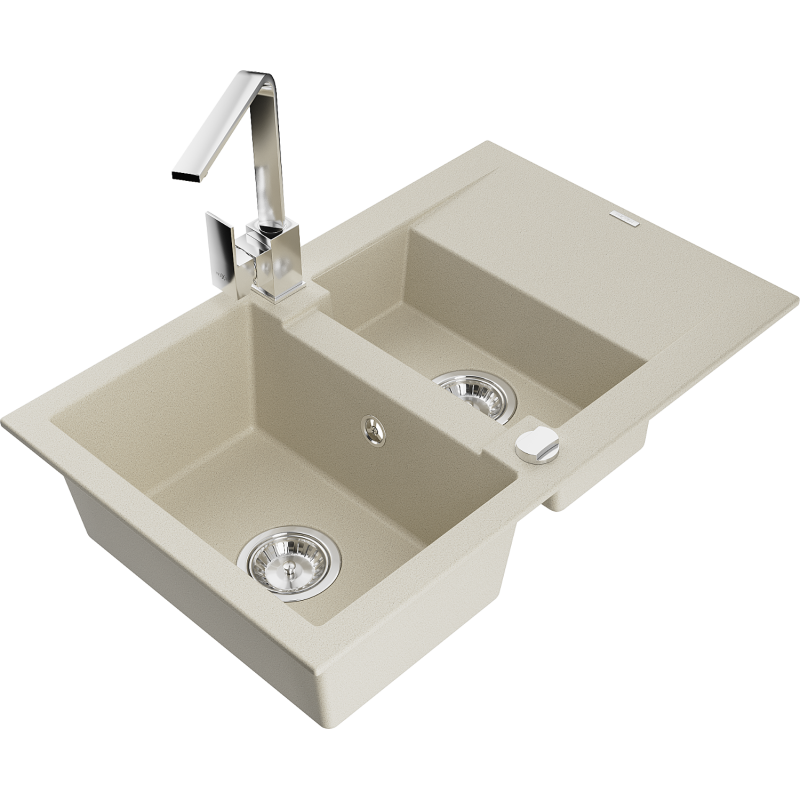Mexen Gaspar évier en granit 1,5 bac avec égouttoir et robinet Rita, beige - 6507-69-670300-00