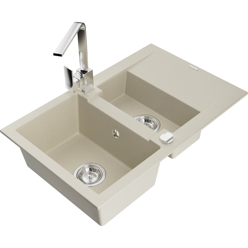 Mexen Gaspar évier en granit 1,5 bacs avec égouttoir et robinet de cuisine Rita, beige - 6507-69-670300-00