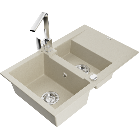Mexen Gaspar évier en granit 1,5 bac avec égouttoir et robinet Rita, beige - 6507-69-670300-00