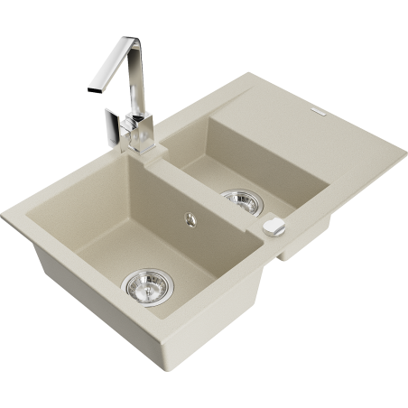Mexen Gaspar évier en granit 1,5 cuve avec égouttoir et robinet de cuisine Rita, beige - 6507-69-670300-00