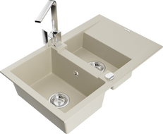 Mexen Gaspar évier en granit 1,5 bac avec égouttoir et robinet Rita, beige - 6507-69-670300-00