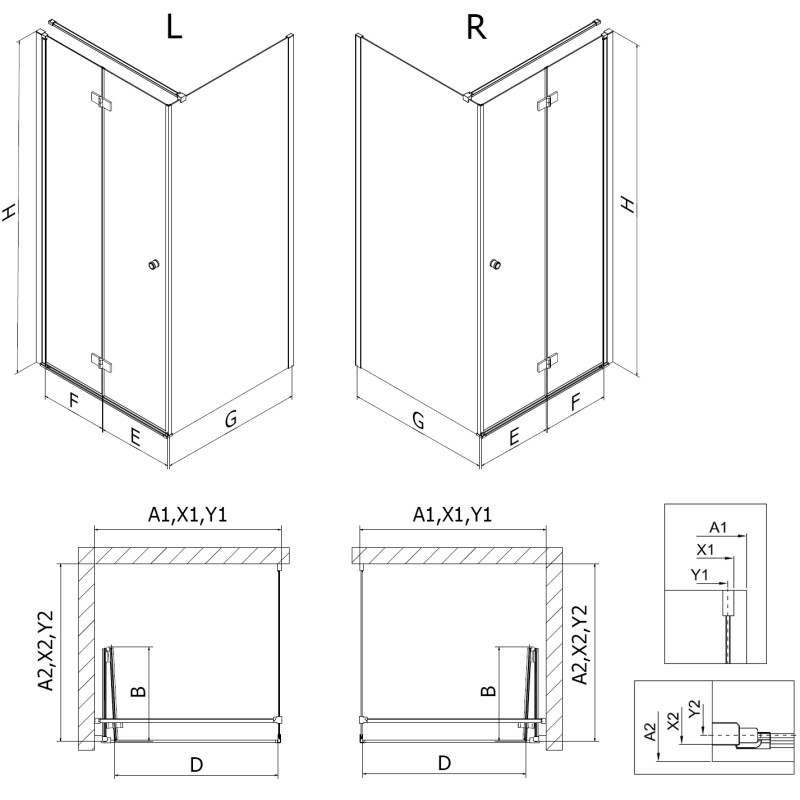 Mexen Mist-F cabine de douche pliante droite 80 x 100 cm, transparent, or brossé - 8A6T-080-100-55-00-P
