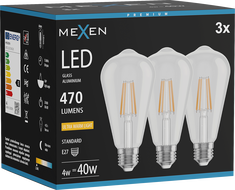 Mexen Vintis 3x Ampoule filament LED E27, ST64, 4W, Chaude - 2200K, 470 lm, transparente - L152-E27-0422-00x03