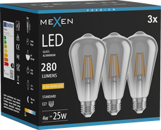 Mexen Vintis 3x Ampoule filament LED E27, ST64, 4W, Chaude - 2200K, 300 lm, fumée - L152-E27-0422-70x03