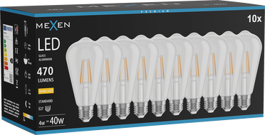 Mexen Vintis 10x Ampoule filament LED E27, ST64, 4W, Chaude - 2700K, 470 lm, transparent - L152-E27-0427-00x10