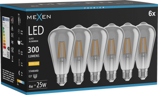 Mexen Vintis 6x Ampoule filament LED E27, ST64, 4W, Chaude - 2700K, 300 lm, fumée - L152-E27-0427-70x06