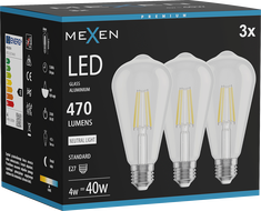Mexen Vintis 3x Ampoule à filament LED E27, ST64, 4W, Neutre - 4000K, 470 lm, clair - L152-E27-0440-00x03