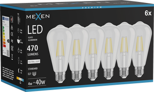 Mexen Vintis 6x Ampoule filament LED E27, ST64, 4W, Neutre - 4000K, 470 lm, claire - L152-E27-0440-00x06