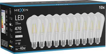 Mexen Vintis 10x Ampoule filament LED E27, ST64, 4W, Neutre - 4000K, 470 lm, transparent - L152-E27-0440-00x10