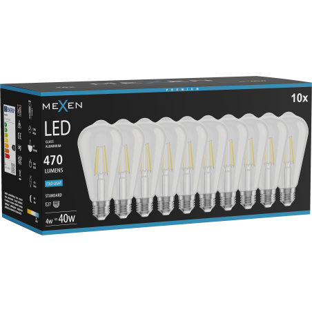 Mexen Vintis 10x Ampoule LED à filament E27, ST64, 4W, Froid - 6500K, 470 lm, clair - L152-E27-0465-00x10