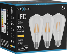 Mexen Vintis 3x Ampoule à filament LED E27, ST64, 6W, Chaude - 2700K, 720 lm, claire - L152-E27-0627-00x03