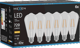 Mexen Vintis 6x Ampoule filament LED E27, ST64, 6W, Chaude - 2700K, 720 lm, clair - L152-E27-0627-00x06