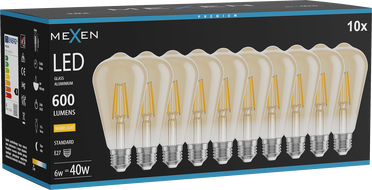 Mexen Vintis 10x Ampoule à filament LED E27, ST64, 6W, Chaude - 2700K, 600 lm, ambre - L152-E27-0627-50x10