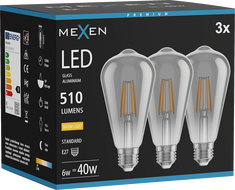 Mexen Vintis 3x Ampoule filament LED E27, ST64, 6W, Chaude - 2700K, 510 lm, fumée - L152-E27-0627-70x03