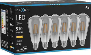 Mexen Vintis 6x Ampoule filament LED E27, ST64, 6W, Chaude - 2700K, 510 lm, fumée - L152-E27-0627-70x06
