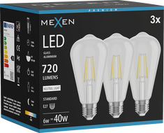 Mexen Vintis 3x Ampoule filament LED E27, ST64, 6W, Neutre - 4000K, 720 lm, transparent - L152-E27-0640-00x03