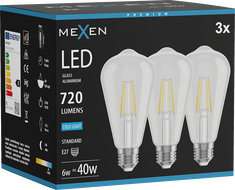 Mexen Vintis 3x Ampoule à filament LED E27, ST64, 6W, Froide - 6500K, 720 lm, transparente - L152-E27-0665-00x03