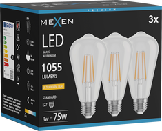 Mexen Vintis 3x Ampoule filament LED E27, ST64, 8W, Chaud - 2200K, 1055 lm, claire - L152-E27-0822-00x03