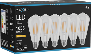 Mexen Vintis 6x Ampoule filament LED E27, ST64, 8W, Chaude - 2200K, 1055 lm, transparente - L152-E27-0822-00x06
