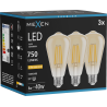 Mexen Vintis 3x Ampoule à filament LED E27, ST64, 8W, Chaude - 2200K, 750 lm, ambre - L152-E27-0822-50x03