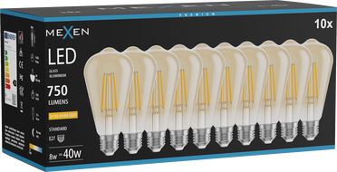 Mexen Vintis 10x Ampoule filament LED E27, ST64, 8W, Chaude - 2200K, 750 lm, ambre - L152-E27-0822-50x10