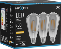 Mexen Vintis 3x Ampoule filament LED E27, ST64, 8W, Chaude - 2200K, 600 lm, fumée - L152-E27-0822-70x03