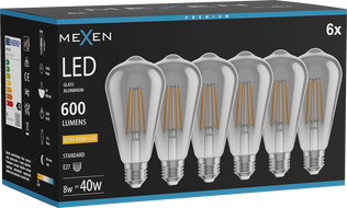 Mexen Vintis 6x Ampoule à filament LED E27, ST64, 8W, Chaud - 2200K, 600 lm, fumée - L152-E27-0822-70x06