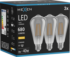 Mexen Vintis 3x Ampoule filament LED E27, ST64, 8W, Chaude - 2700K, 680 lm, fumée - L152-E27-0827-70x03