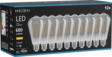 Mexen Vintis 10x Ampoule à filament LED E27, ST64, 8W, Chaude - 2700K, 680 lm, fumée - L152-E27-0827-70x10