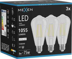 Mexen Vintis 3x Ampoule filament LED E27, ST64, 8W, Neutre - 4000K, 1055 lm, claire - L152-E27-0840-00x03