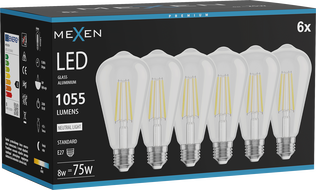 Mexen Vintis 6x Ampoule filament LED E27, ST64, 8W, Neutre - 4000K, 1055 lm, clair - L152-E27-0840-00x06