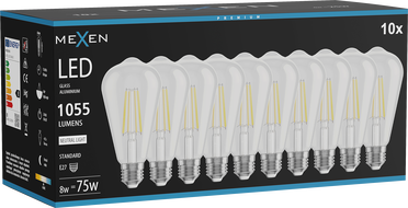 Mexen Vintis 10x Ampoule filament LED E27, ST64, 8W, Neutre - 4000K, 1055 lm, clair - L152-E27-0840-00x10