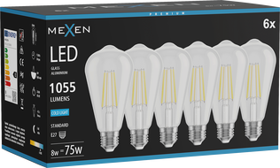 Mexen Vintis 6x Ampoule filament LED E27, ST64, 8W, Froid - 6500K, 1055 lm, clair - L152-E27-0865-00x06