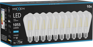 Mexen Vintis 10x Ampoule filament LED E27, ST64, 8W, Froid - 6500K, 1055 lm, clair - L152-E27-0865-00x10
