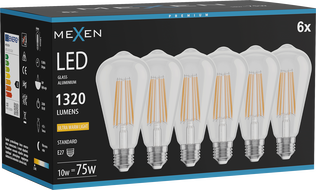 Mexen Vintis 6x Ampoule filament LED E27, ST64, 10W, Chaude - 2200K, 1320 lm, clair - L152-E27-1022-00x06