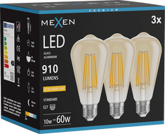 Mexen Vintis 3x Ampoule filament LED E27, ST64, 10W, Chaud - 2200K, 910 lm, ambre - L152-E27-1022-50x03