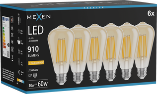 Mexen Vintis 6x Ampoule filament LED E27, ST64, 10W, Chaude - 2200K, 910 lm, ambre - L152-E27-1022-50x06