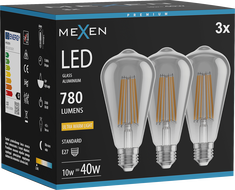 Mexen Vintis 3x ampoule filament LED E27, ST64, 10W, Chaude - 2200K, 780 lm, fumée - L152-E27-1022-70x03
