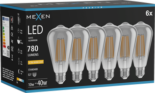 Mexen Vintis 6x Ampoule filament LED E27, ST64, 10W, Chaude - 2200K, 780 lm, fumée - L152-E27-1022-70x06