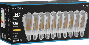 Mexen Vintis 10x Ampoule à filament LED E27, ST64, 10W, Chaud - 2200K, 780 lm, fumée - L152-E27-1022-70x10