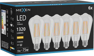 Mexen Vintis 6x Ampoule filament LED E27, ST64, 10W, Chaude - 2700K, 1320 lm, clair - L152-E27-1027-00x06
