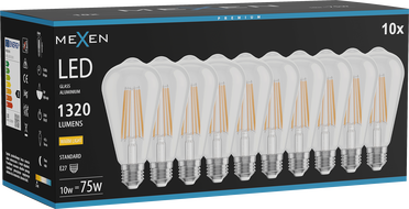 Mexen Vintis 10x Ampoule à filament LED E27, ST64, 10W, Chaude - 2700K, 1320 lm, clair - L152-E27-1027-00x10