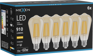Mexen Vintis 6x ampoule à filament LED E27, ST64, 10W, Chaude - 2700K, 910 lm, ambre - L152-E27-1027-50x06