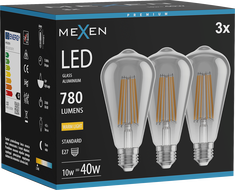 Mexen Vintis 3x ampoule filament LED E27, ST64, 10W, Chaude - 2700K, 780 lm, fumée - L152-E27-1027-70x03