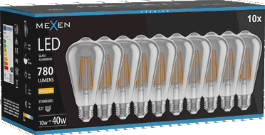 Mexen Vintis 10x Ampoule filament LED E27, ST64, 10W, Chaude - 2700K, 780 lm, fumée - L152-E27-1027-70x10