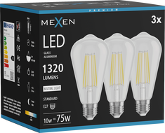 Mexen Vintis 3x Ampoule à filament LED E27, ST64, 10W, Neutre - 4000K, 1320 lm, clair - L152-E27-1040-00x03