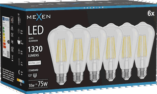Mexen Vintis 6x Ampoule à filament LED E27, ST64, 10W, Neutre - 4000K, 1320 lm, clair - L152-E27-1040-00x06