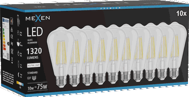 Mexen Vintis 10x Ampoule à filament LED E27, ST64, 10W, Neutre - 4000K, 1320 lm, transparent - L152-E27-1040-00x10